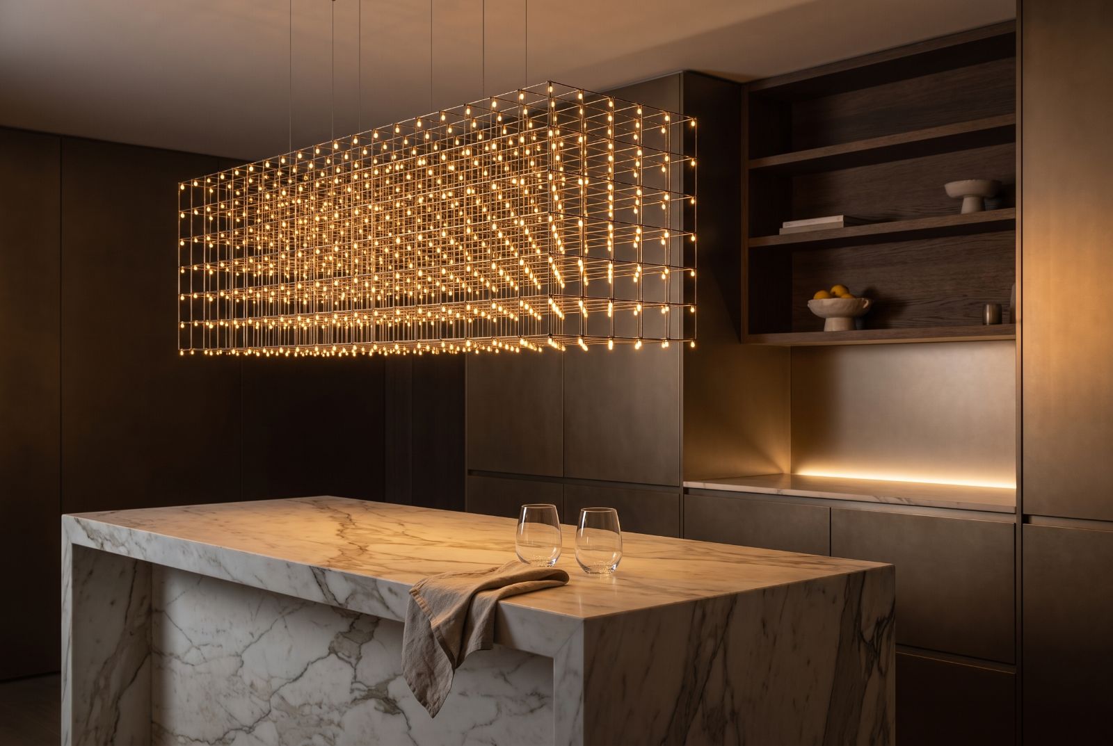 Molecule Line pendant above a kitchen island in an ultra-luxury residence