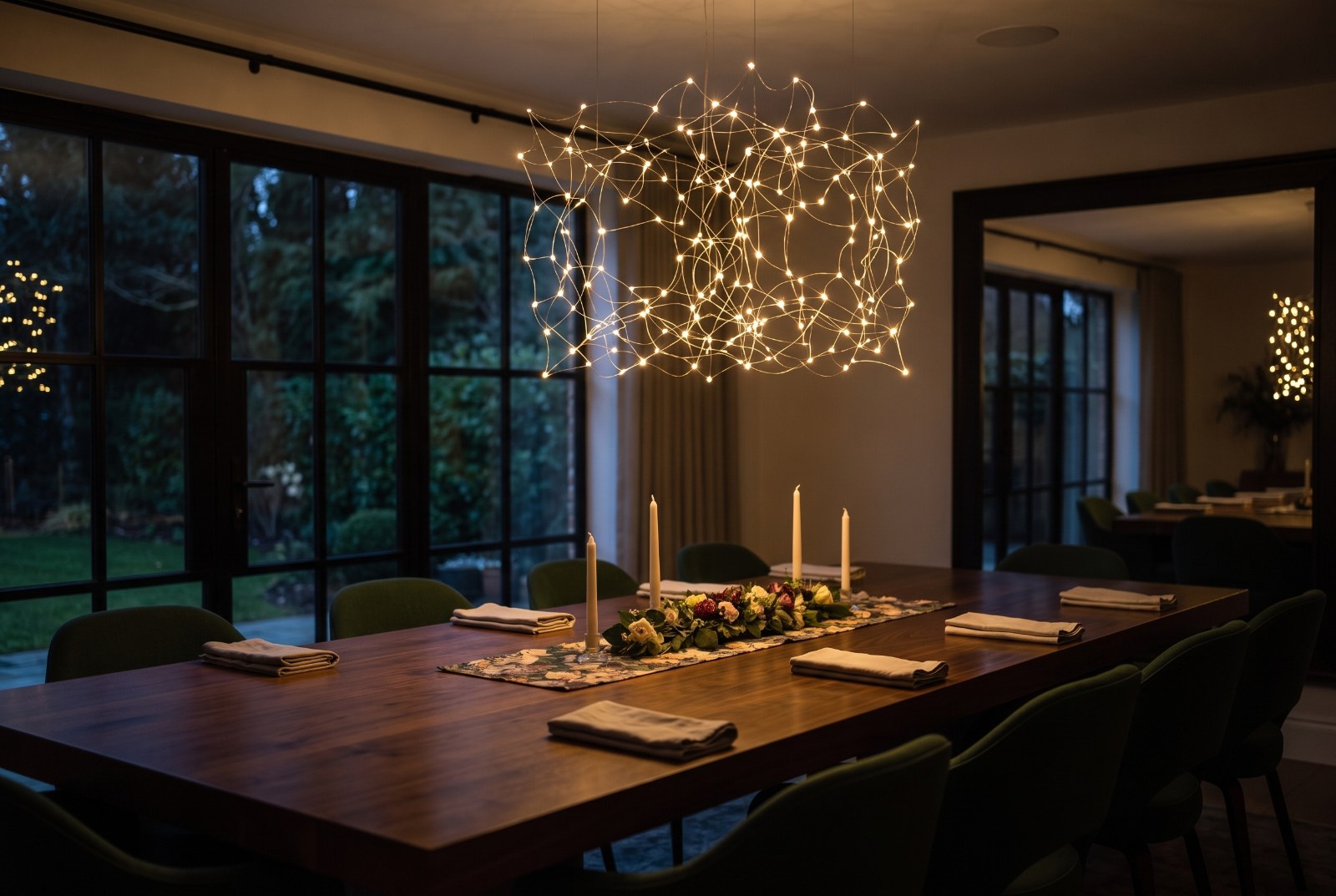 Stellar SQR pendant above a private dining table at night